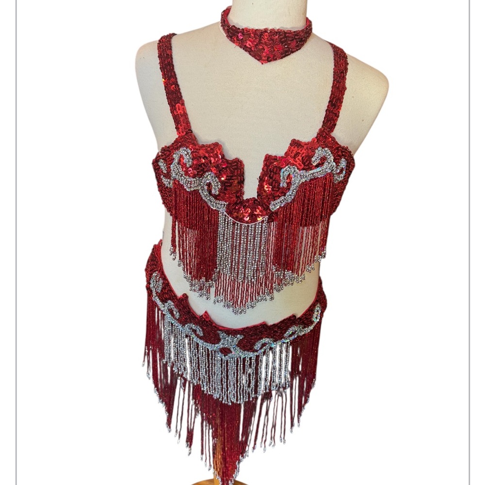 Stunning vintage red bellydance or burlesque outfit